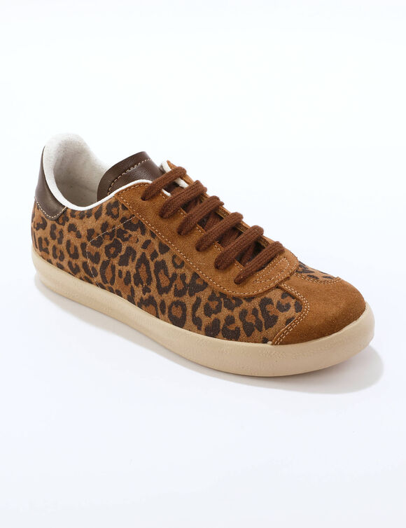 Baskets vintage croûte de cuir imprimé léopard (bruin / zwart)