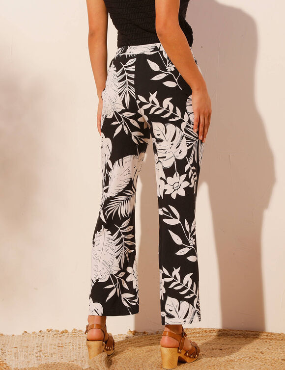 Pantalon large fluide imprimé, coupe large (noir / grège)