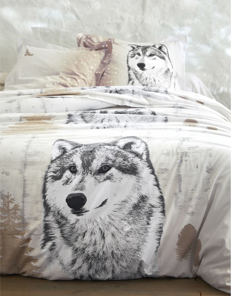 Bedlinnen Artic in katoen met hond-wolf print, taupe, hi-res image number 1