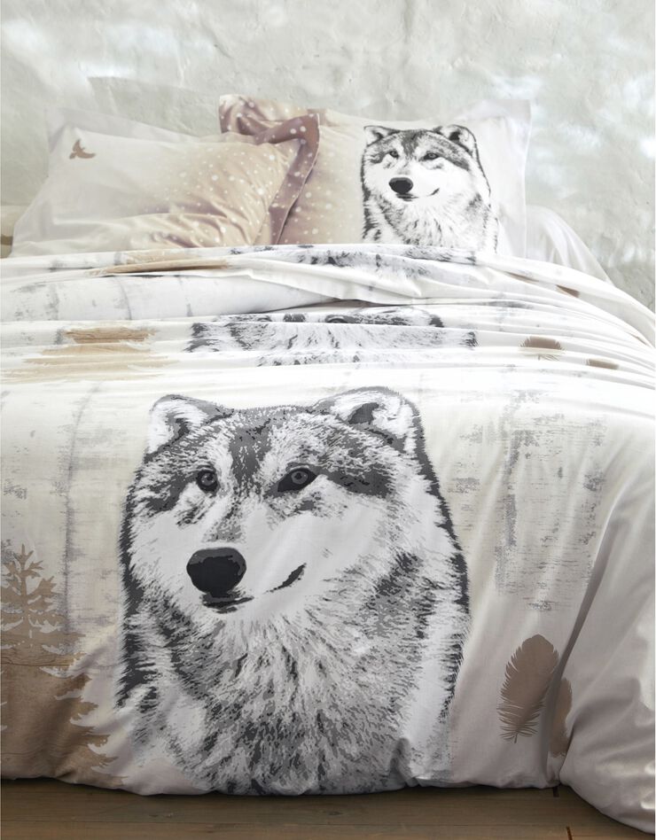 Linge de lit Artic en coton imprimé chien-loup, taupe Linge de lit Artic en coton imprimé chien-loup, taupe, hi-res image number 1