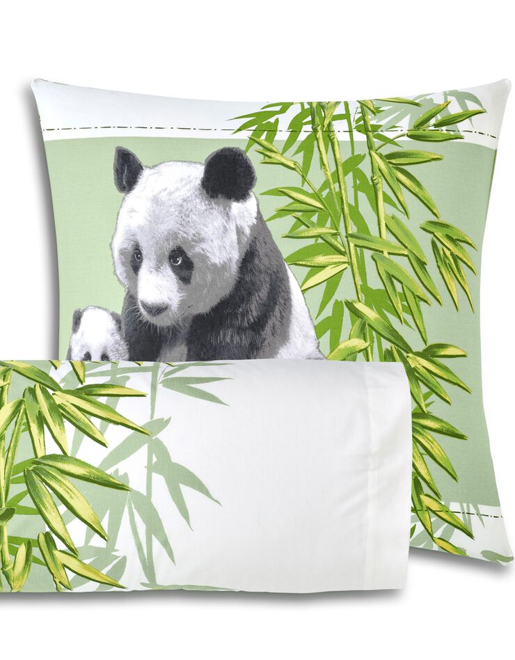 Linge de lit imprimé Pandas en polycoton (vert)