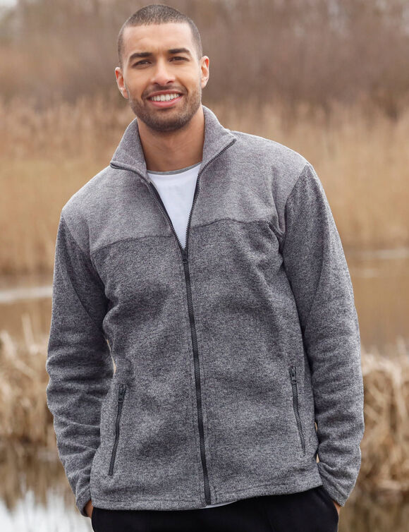 Sweat zipp&eacute; col montant maille doubl&eacute;e molleton (gris chin&eacute;)