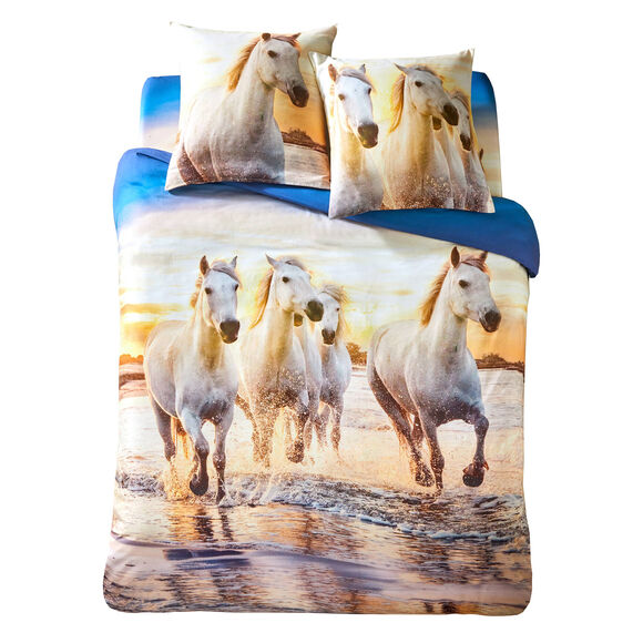 Bedlinnen Haras in katoen met paardenprint (beige)