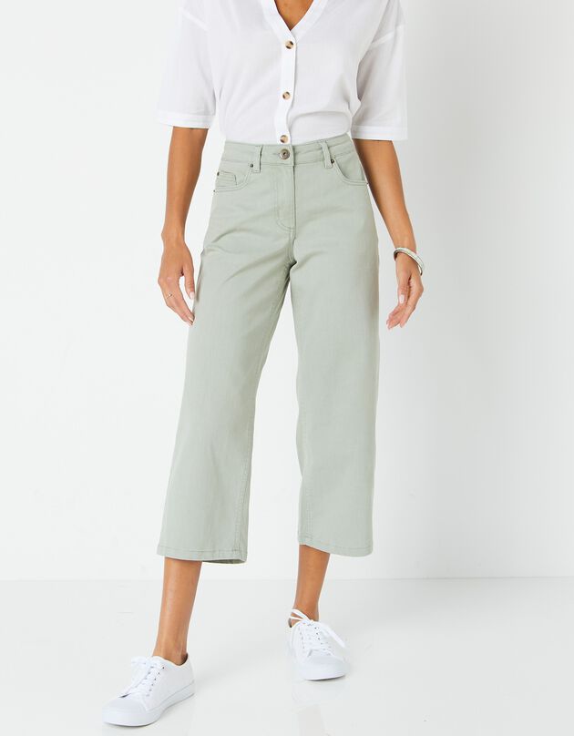 Jean large raccourci coupe stretch couleur, spécial petites (kaki clair)