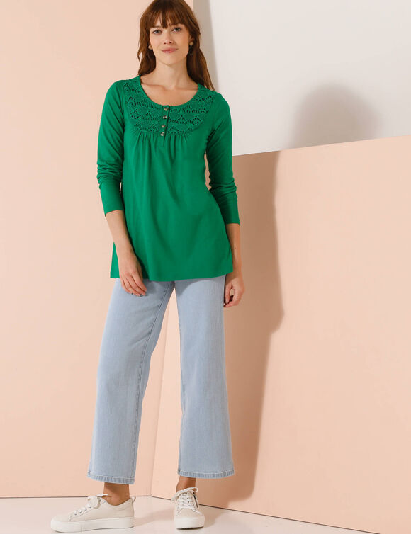 Tunique macramé manches longues (vert menthe)