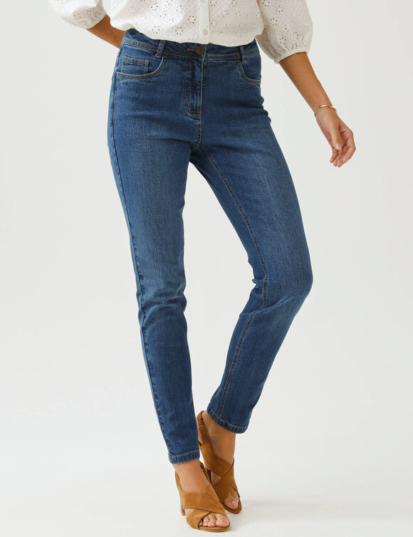 Slim-fit broek, hoge taille, gemiddelde lengte (stone)
