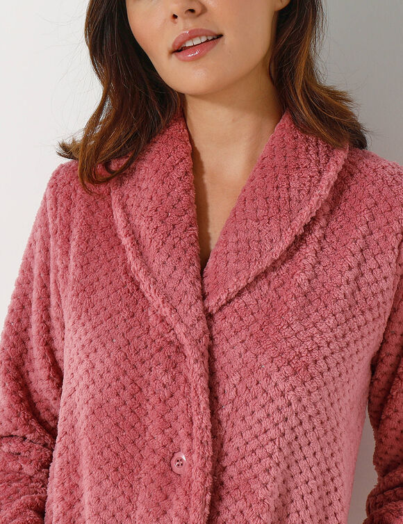Robe de chambre maille polaire col ch&acirc;le - Longueur 95 cm (rose)