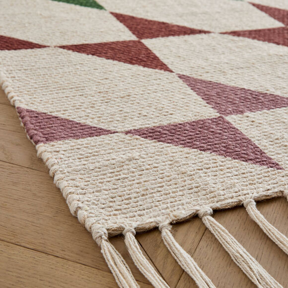 Getextureerd tapijtje met geometrische print (naturel / groen)