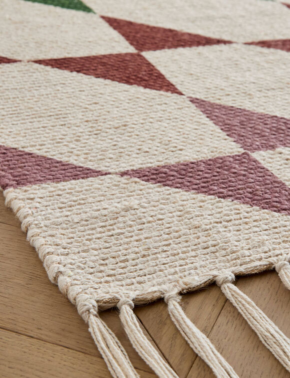 Tapis textur&eacute; imprim&eacute; g&eacute;om&eacute;trique (naturel / vert)