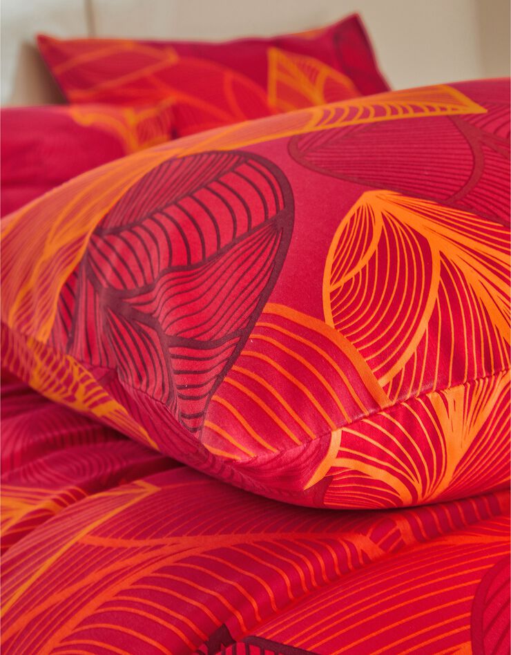 Linge de lit Elsa en polycoton à motifs feuilles, rouge, hi-res image number 1