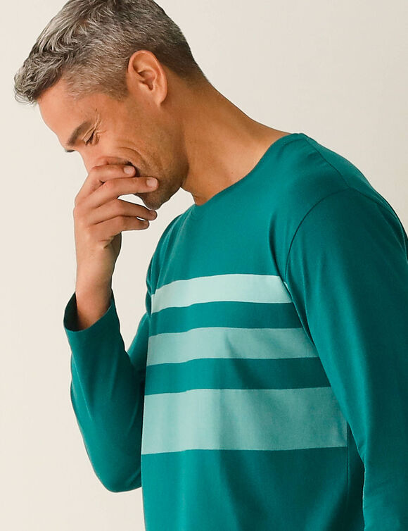 Pyjama in katoen, geplaatste strepen, ronde hals (groen / grijs)