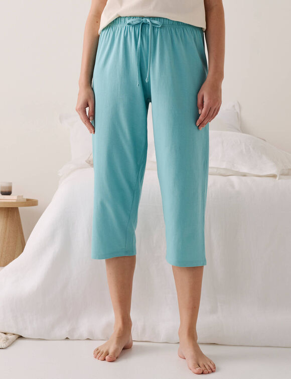 Pantacourt pyjama coton uni avec lien &agrave; nouer (bleu gris&eacute;)