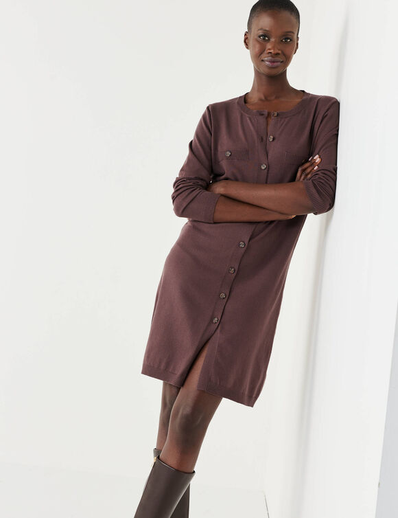 Robe pull boutonn&eacute;e, manches longues (chocolat)
