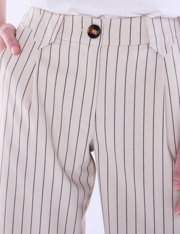 Pantalon droit large, rayé (écru / noir)