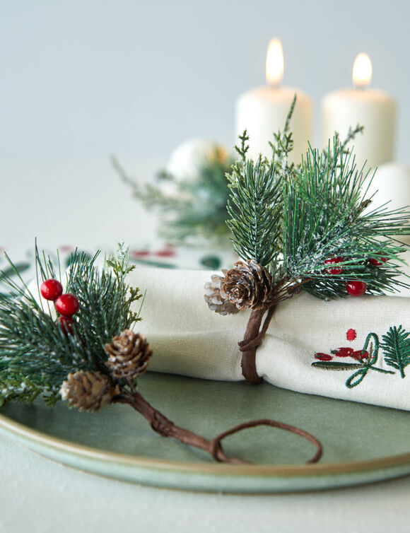 Handdoeken, kerstversiering met dennengroen &ndash; set van 4 (groen)