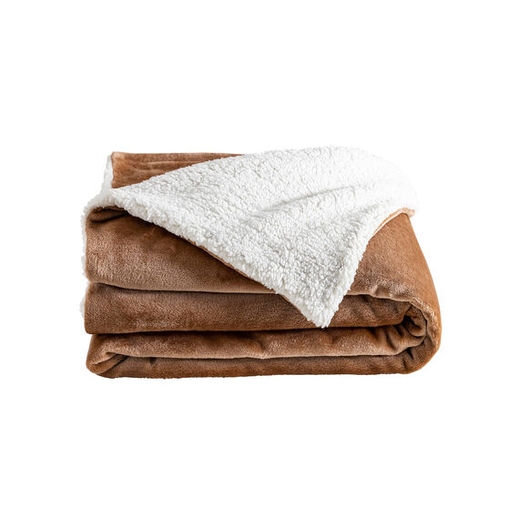 Tweekleurig deken in fleece en sherpa (hazelnootbruin)