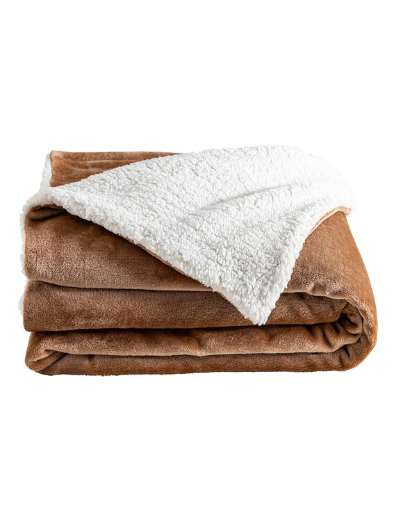 Tweekleurig deken in fleece en sherpa (hazelnootbruin)