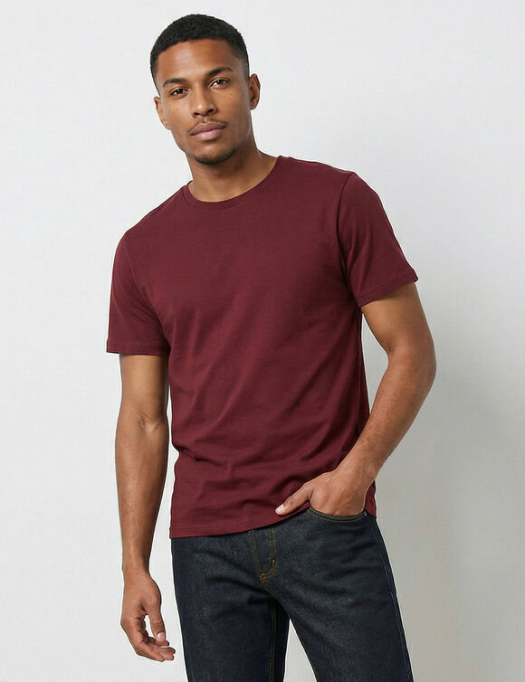 T-shirt col rond manches courtes - lot de 3 (bordeaux + marine + bleu)