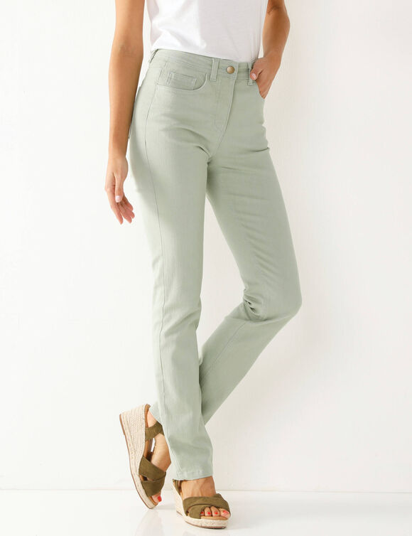 Pantalon droit sculptant, renfort gainant (vert grisé)