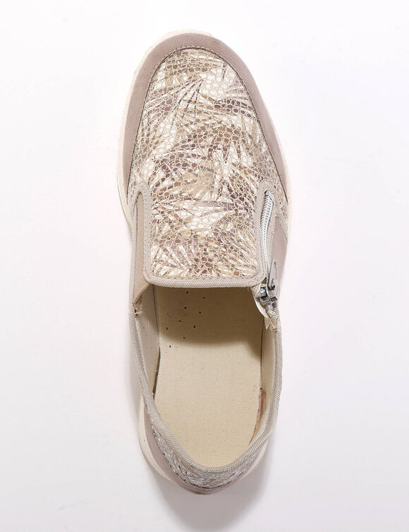 Baskets zipp&eacute;es sp&eacute;cial pieds sensibles en tissu extensible (beige)