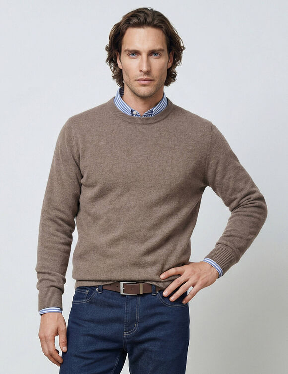 Pull col rond 80% laine (taupe clair)