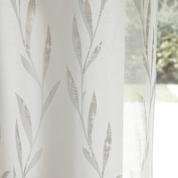 Panneau voilage imprimé végétal - finition oeillets (blanc / taupe)