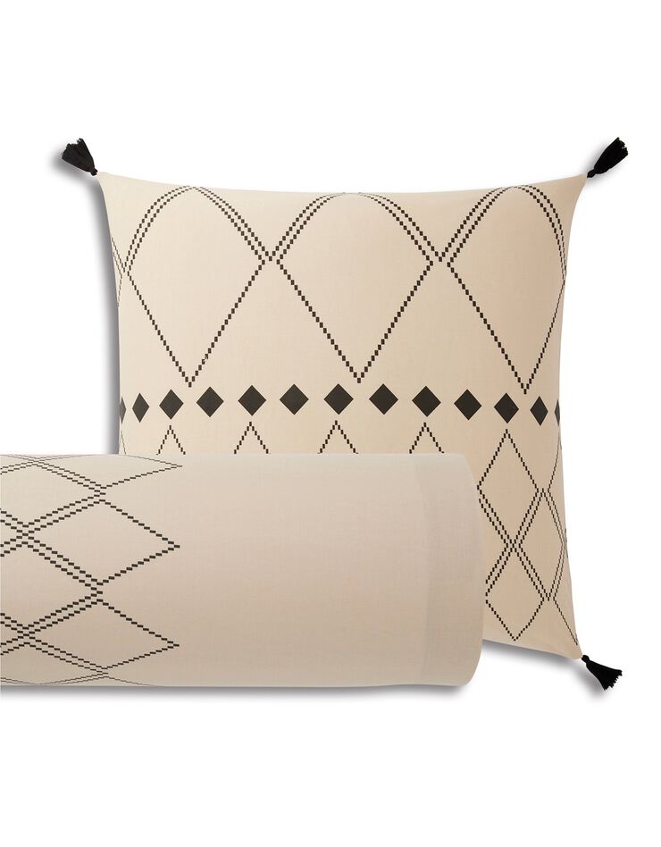Linge de lit Massai coton à motifs graphiques et finitions pompons (beige)