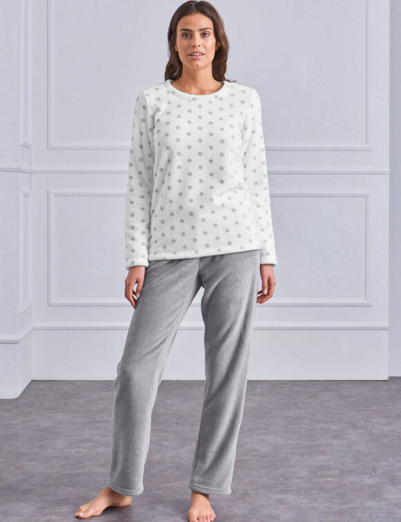 Pyjama polaire imprimé pois toucher peluche manches longues (gris)