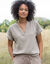 Blouse col tunisien unie en double gaze de coton  (taupe clair)