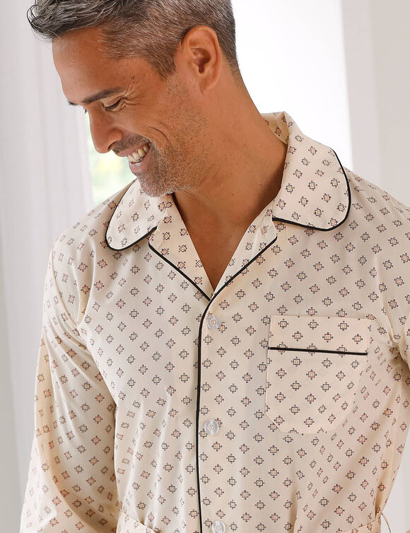 Pyjaveste imprim&eacute; popeline polycoton (beige)