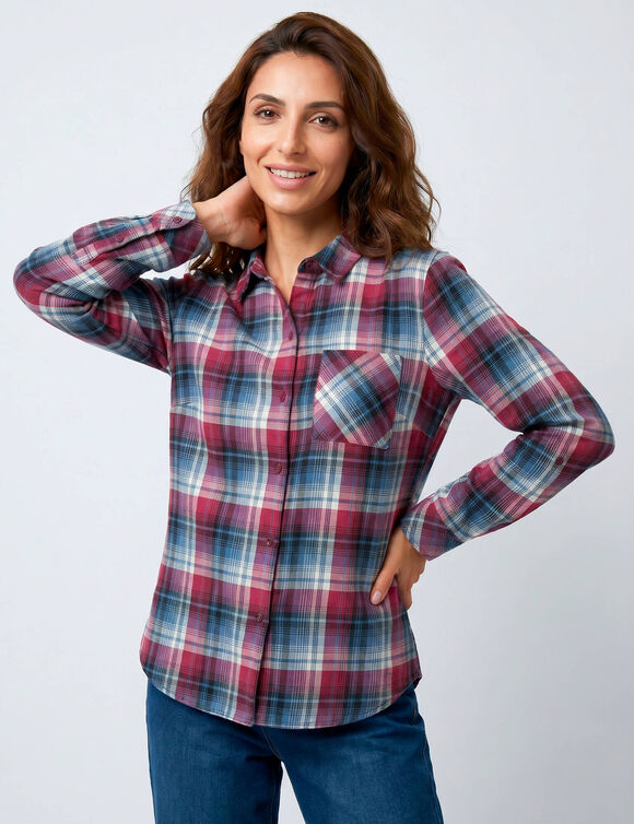 Chemise flanelle &agrave; carreaux (bleu / prune)