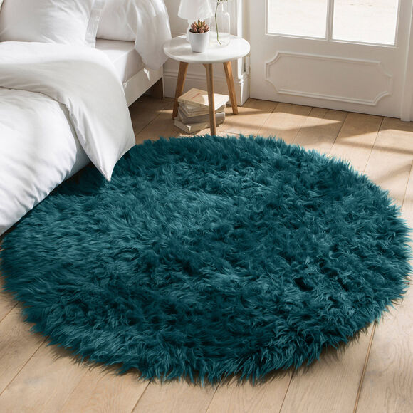 Tapis rond poils longs (&eacute;meraude)