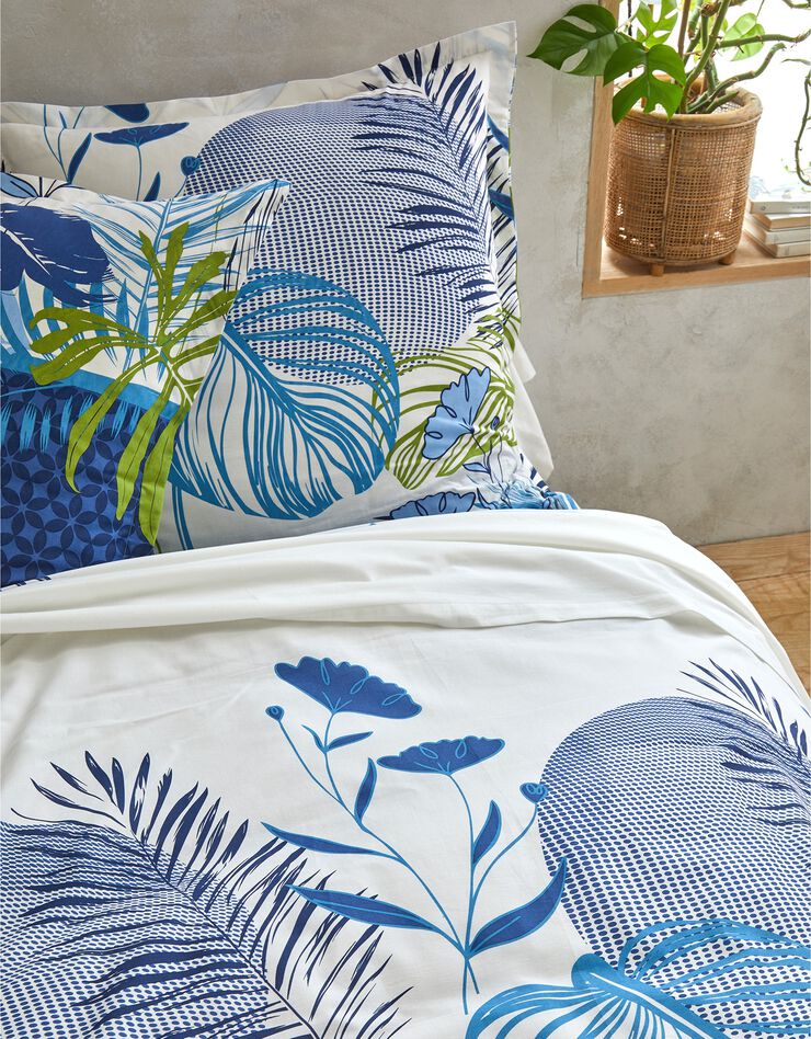 Linge de lit Jane en coton imprimé feuillages (bleu)