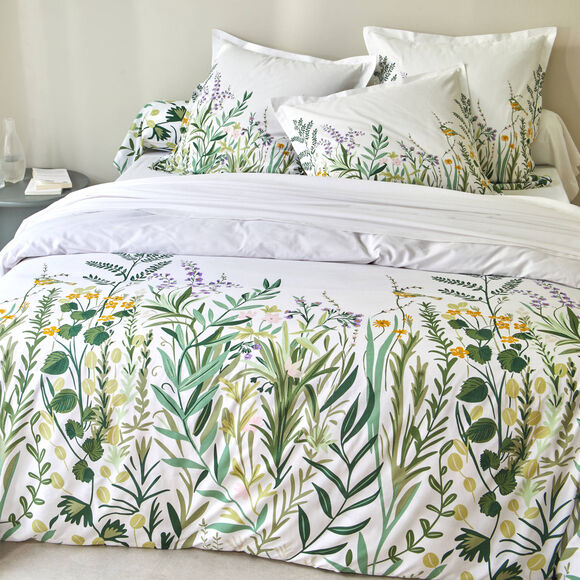 Linge de lit Alice en coton imprimé (wit / groen)