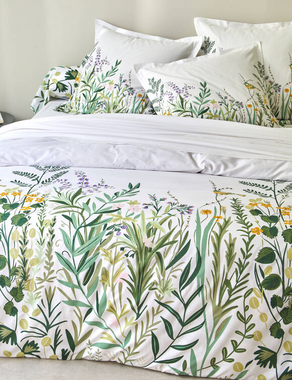 Linge de lit Alice en coton imprimé (wit / groen)