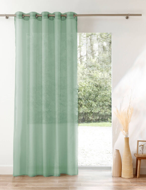 Paneelgordijn in effen voile, afgewerkt met oogringetjes (groen)