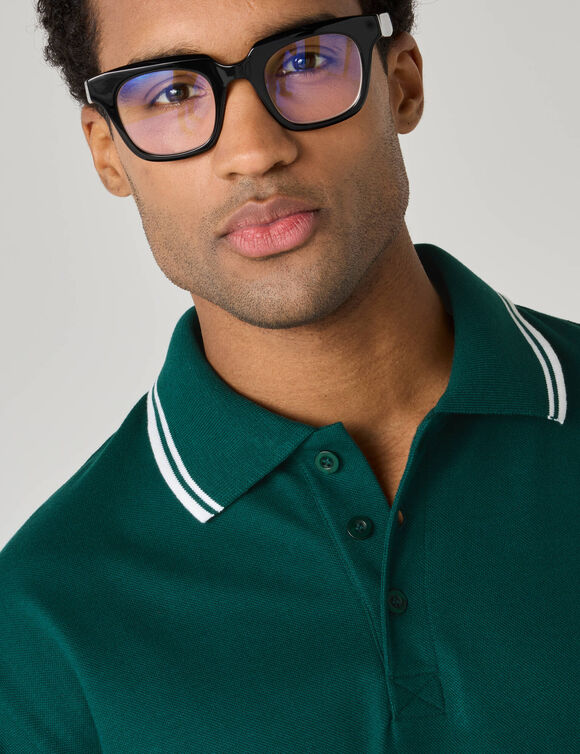Polo uni maille piqu&eacute;e manches courtes (vert sapin)