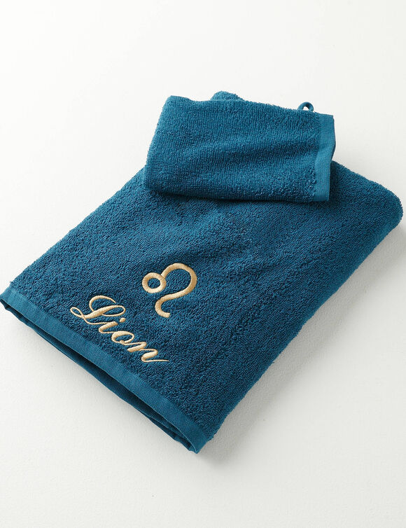 Handdoeken met "Lion" borduursel - 420 g/m2 (pauwblauw)