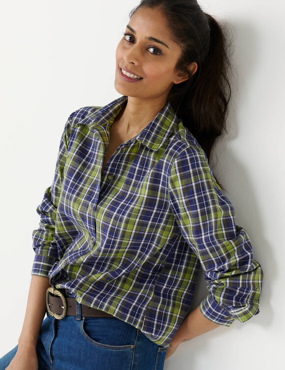 Chemise droite &agrave; carreaux tartan tiss&eacute;-teints (vert / &eacute;cru)