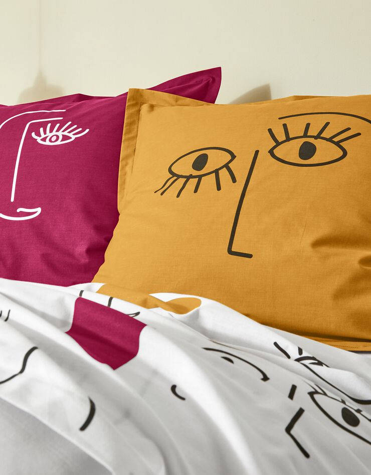 Linge de lit Vitaly coton à motifs visages, blanc Linge de lit Vitaly coton à motifs visages, blanc, hi-res image number 1