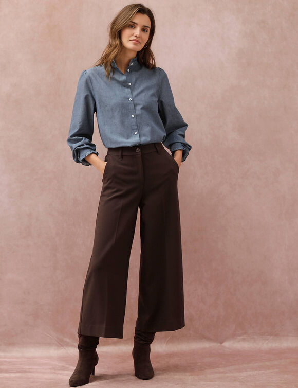 Pantalon taille haute, effet jupe-culotte (chocolat)