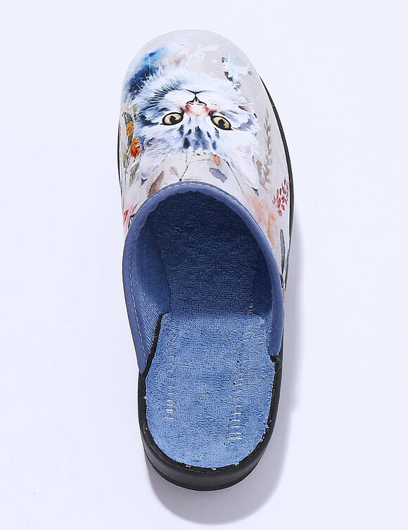 Mules impression photo "chat" (bleu)