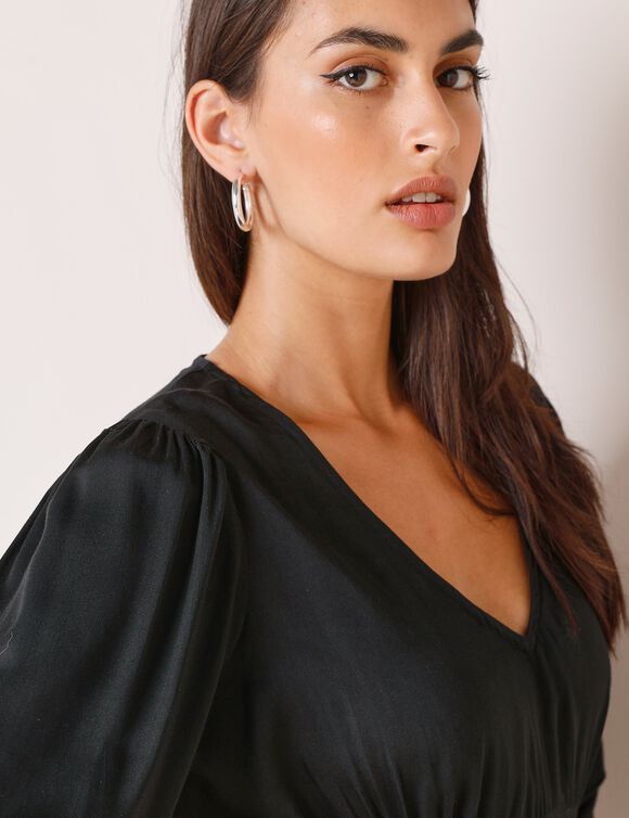 Robe évasée unie, satin (noir)