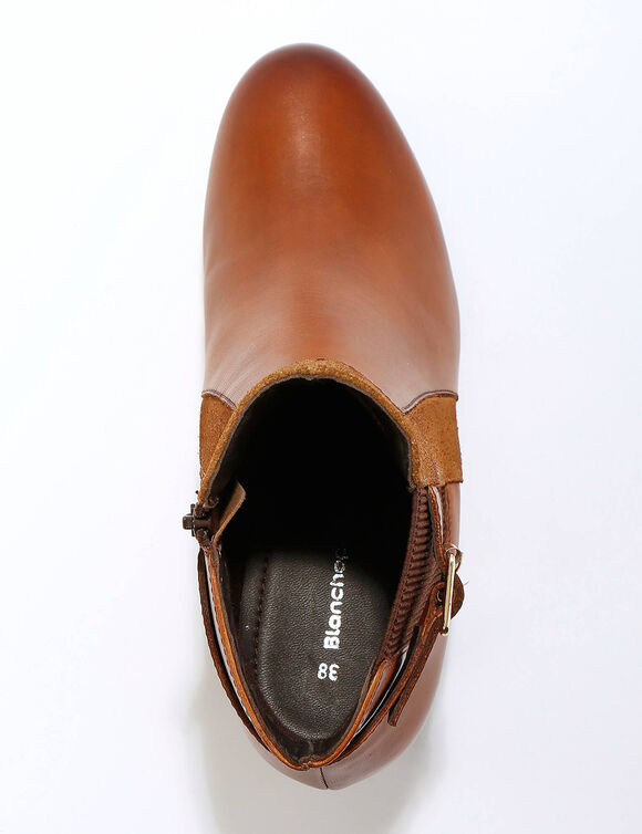 Boots en cuir bi-mati&egrave;re &eacute;lastiqu&eacute;es &agrave; boucle et &agrave; talon (caramel)