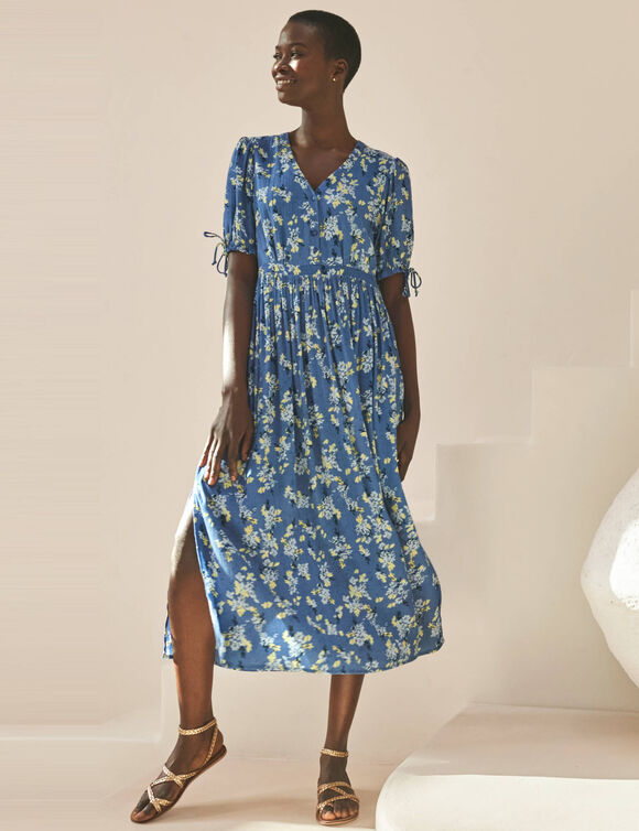 Robe imprim&eacute;e manches courtes en cr&eacute;pon (grijsblauw)