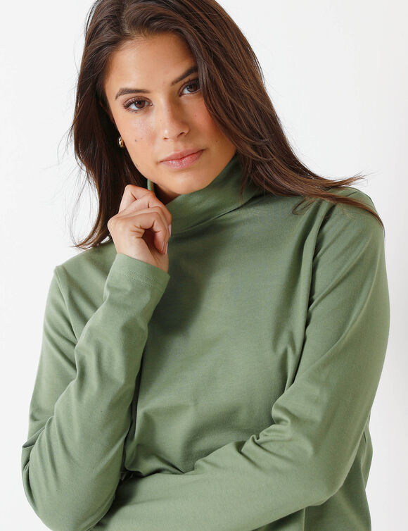 Sous-pull col roulé coton stretch uni (kaki)
