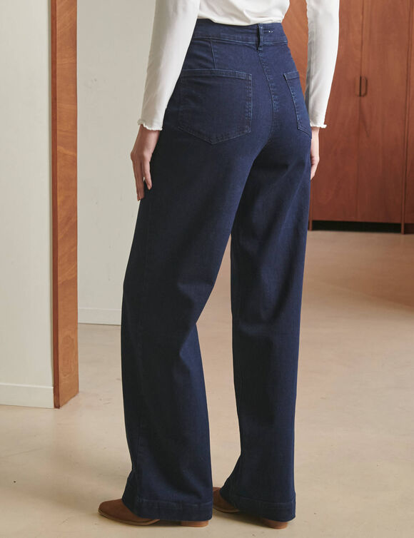 Jean large d&eacute;tails plis piqu&eacute;s, petite stature (brut)