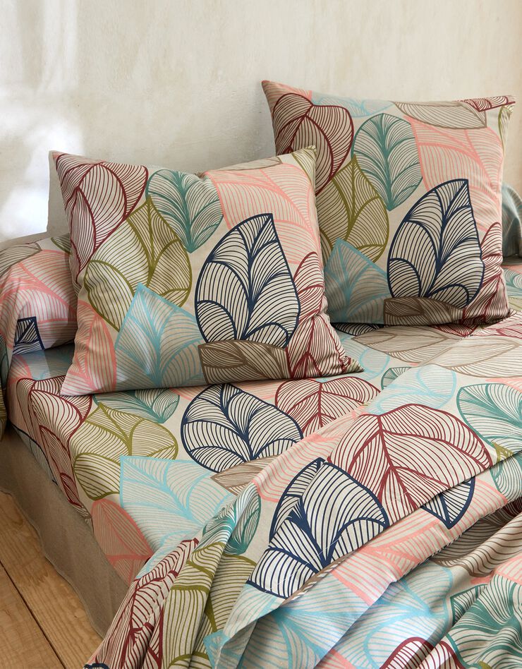 Bedlinnen Elsa in polykatoen met bladerenmotief (beige)