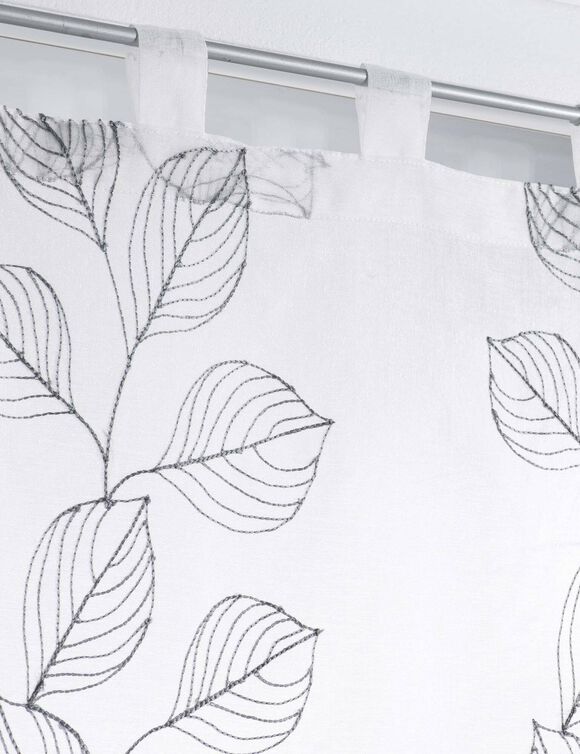 Vitrage droit broderie petites feuilles - la paire (gris)