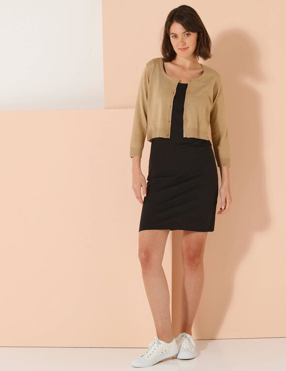 Gilet boléro boutonné, toucher doux (beige)
